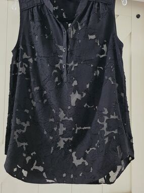 CAbi Black Floral Burnout Sleeveless Shell
